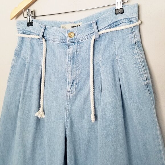 Topshop Moto Pleated Front Tie Crop Wide-leg Pants Jean Size 30 x 30 Culottes - Picture 7 of 15